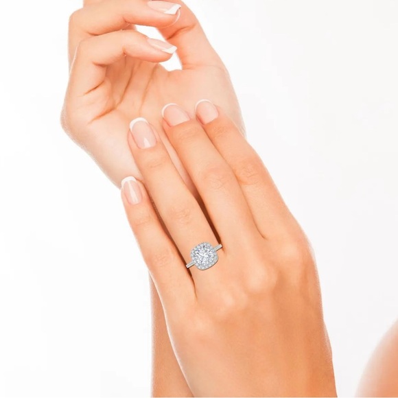 Halo 1.45 Carat SI1/F Cushion Cut Diamond Engagement Ring White Gold Treated - Picture 3 of 11